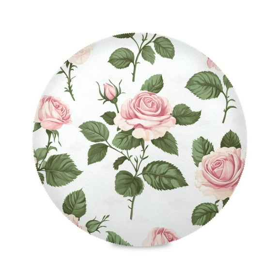 WOBOGO Light Pink Roses Round Placemats Set of 1 Heat Resistant Washable Kitchen Table Decorations 15.4in