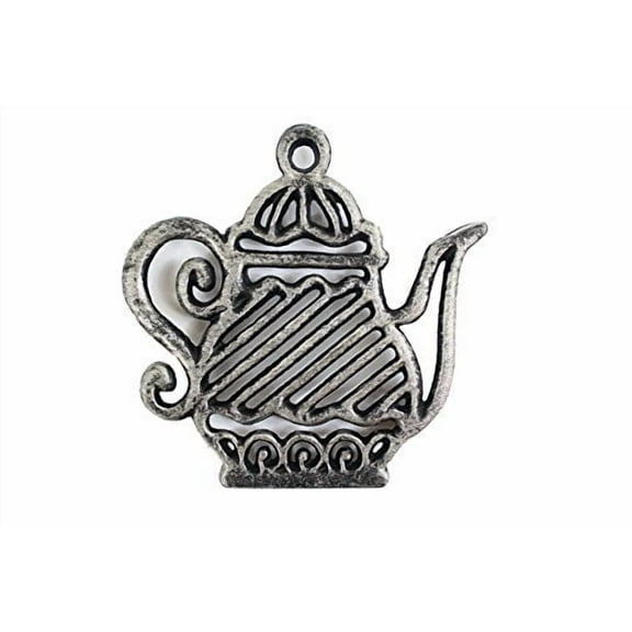 Rustic Silver Cast Iron Teapot Trivet 9" - Cast Iron Decorative - Teapot Decor