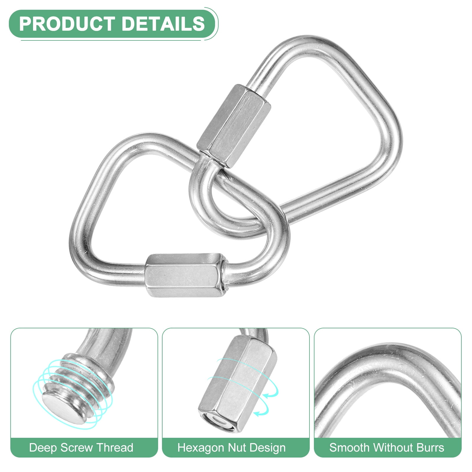 6-Pack Quick Chain Link Connector, M8 5/16" 304 Stainless Steel Triangle Locking Repair Chain Links for Swing/Camping/Hiking/Backpack, Twist Key Ring Screw Chain Link [Silver]