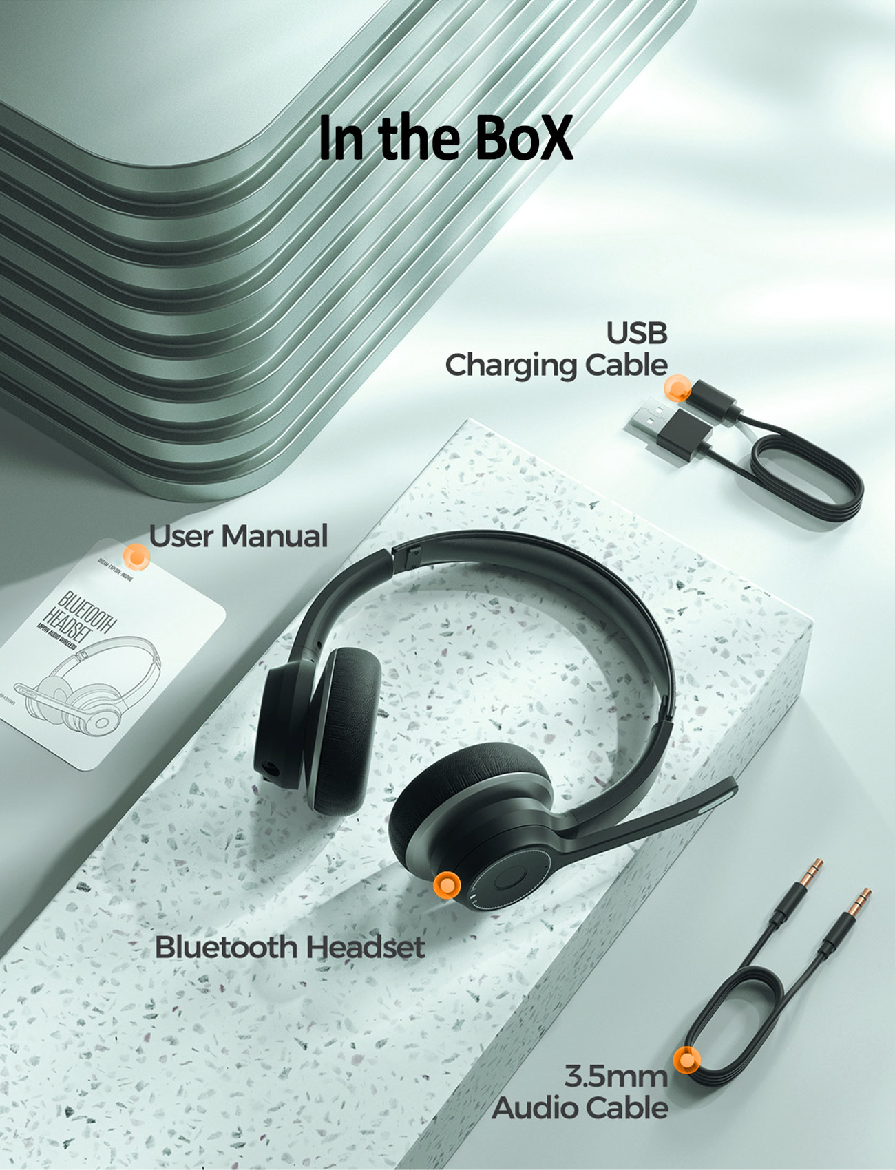 KLYLOP Wireless Bluetooth Headphones, Dual Noise Cancelling Microphone & cVc8.0 Technology,22Hrs Talktime, 3.5mm&Wireless Connection for Teams Zoom Skype