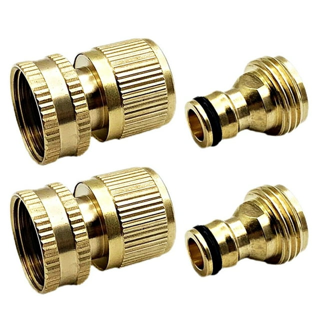 LEEYNEER2 Sets Garden Hose Brass Quick Connector Garden Hose Fitting Water Hose Connectors 3/4 Inch External Thread Female and Internal Male Connector (US Type)