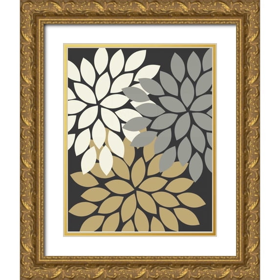 Robinson, Tamara 12x14 Gold Ornate Wood Framed with Double Matting Museum Art Print Titled - Trio Flower Burst II