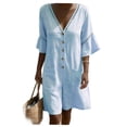 thumbnail image 2 of Jumpsuits for Women Casual Summer Rompers Fashion Solid V-Neck Short Sleeve Beach Vacation Pockets Button Short Jumpsuit, 2 of 8
