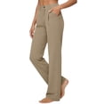 thumbnail image 4 of Miluxas Women's Elastic Waist Button Zip Straight Leg Casual Pants Summer Solid Color Work office Trousers with Pockets for Daily Wear Khaki, 4 of 6