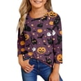 thumbnail image 2 of Abcomgle Halloween Shirts for Girls Size 7/8 Spooky Ghost Pumpkin Cat Graphic Shirts for Kids Girls Crewneck 3/4 Sleeve T-Shirts for Girls Fall Funny Holiday Tee Top Girls,9-10 Years, 2 of 5
