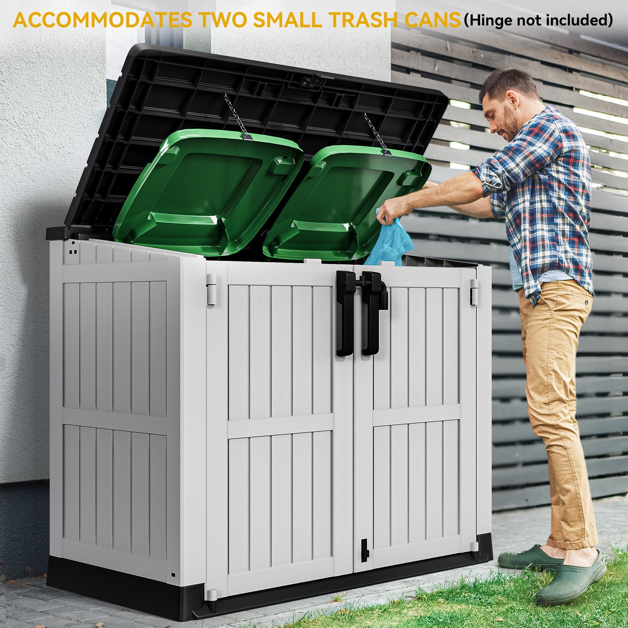 Uforic 36 cu ft Resin Outdoor Storage Shed,Horizontal Tool Shed, Waterproof Outdoor Storage with Lockable Doors & Air Vent for Trash Cans, Garden Tools