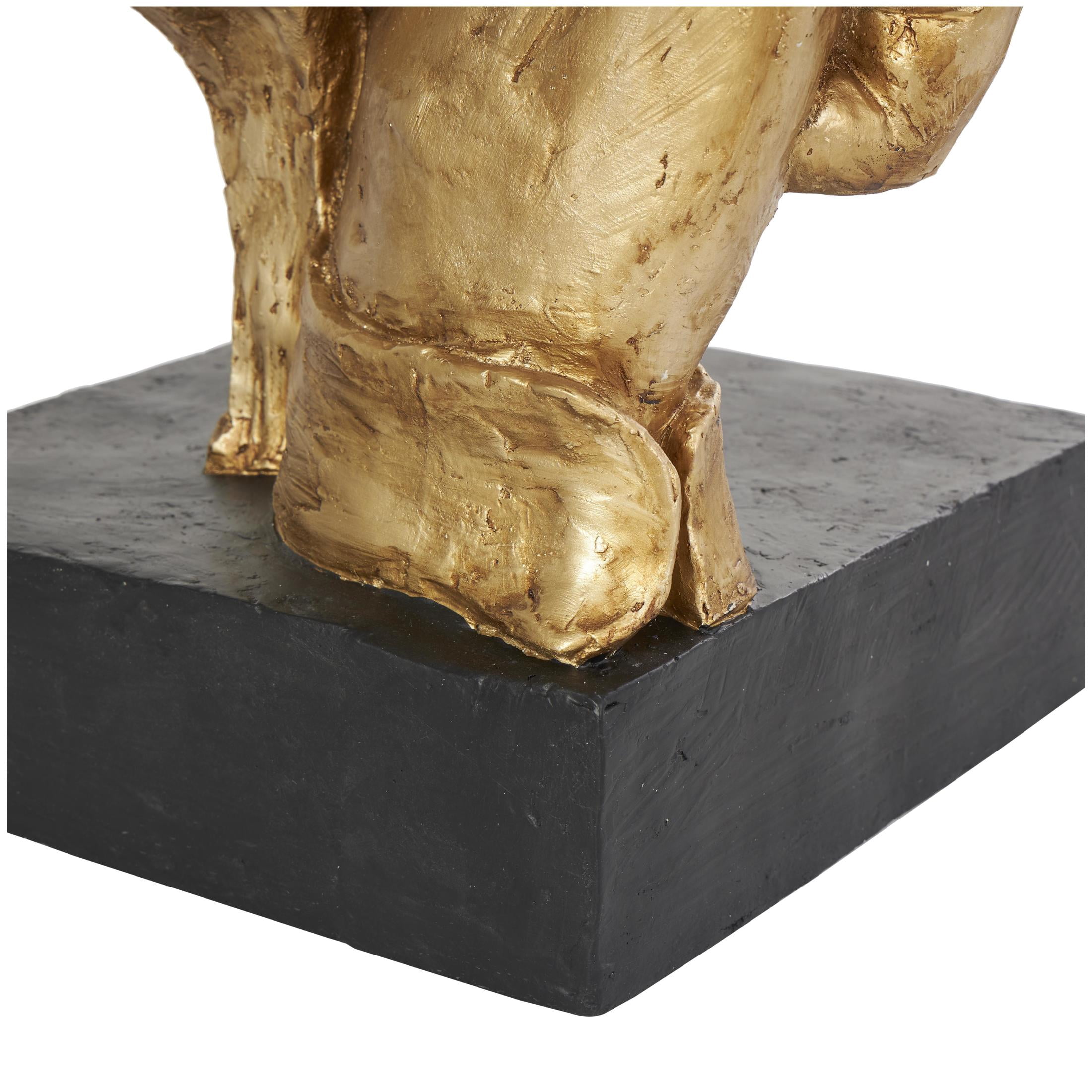 14" x 40" Gold Polystone Large Cutout Quiet Gesture Face People Sculpture with Black Base, by DecMode