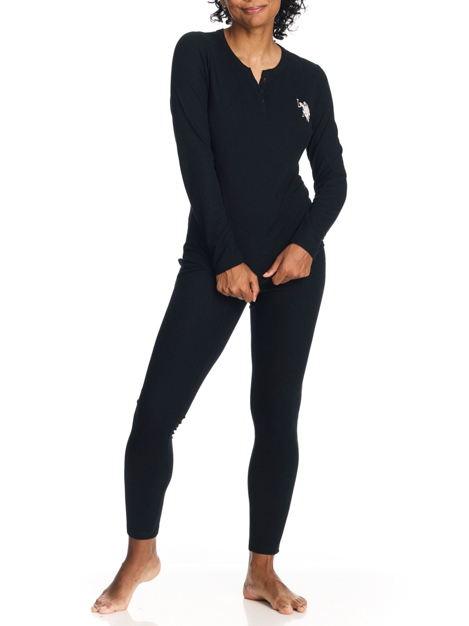 U.S. Polo Assn. Women's Ribbed Henley Long Underwear Thermal Set, 2-Piece Set, Sizes S-3X