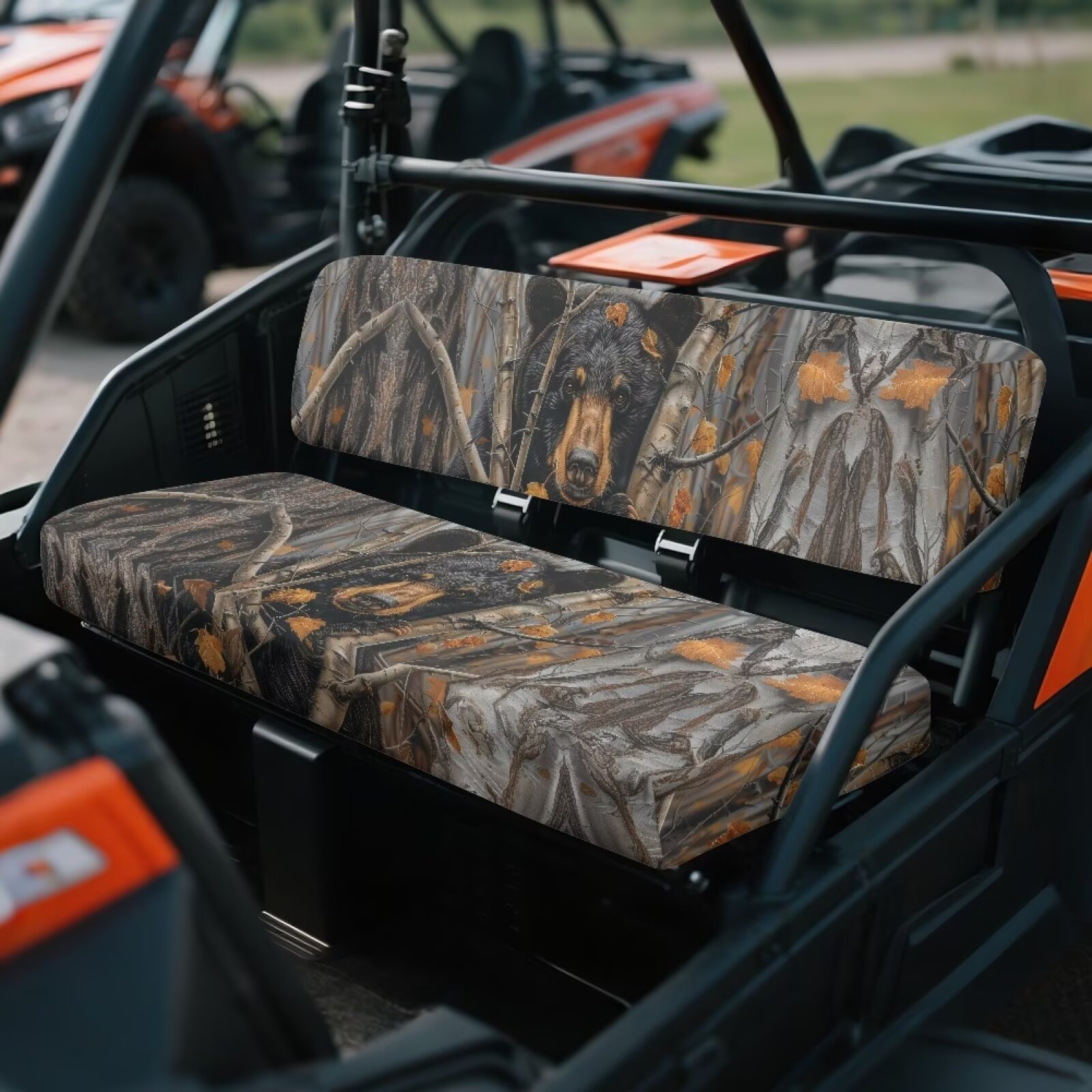 Yuyamidu Bear UTV Seat Cover Camo Hunting Mule Bench Seat Cover All-Season Protection UTV Seat Accessories Anti Slip Compatible with Kawasaki Mule 3010