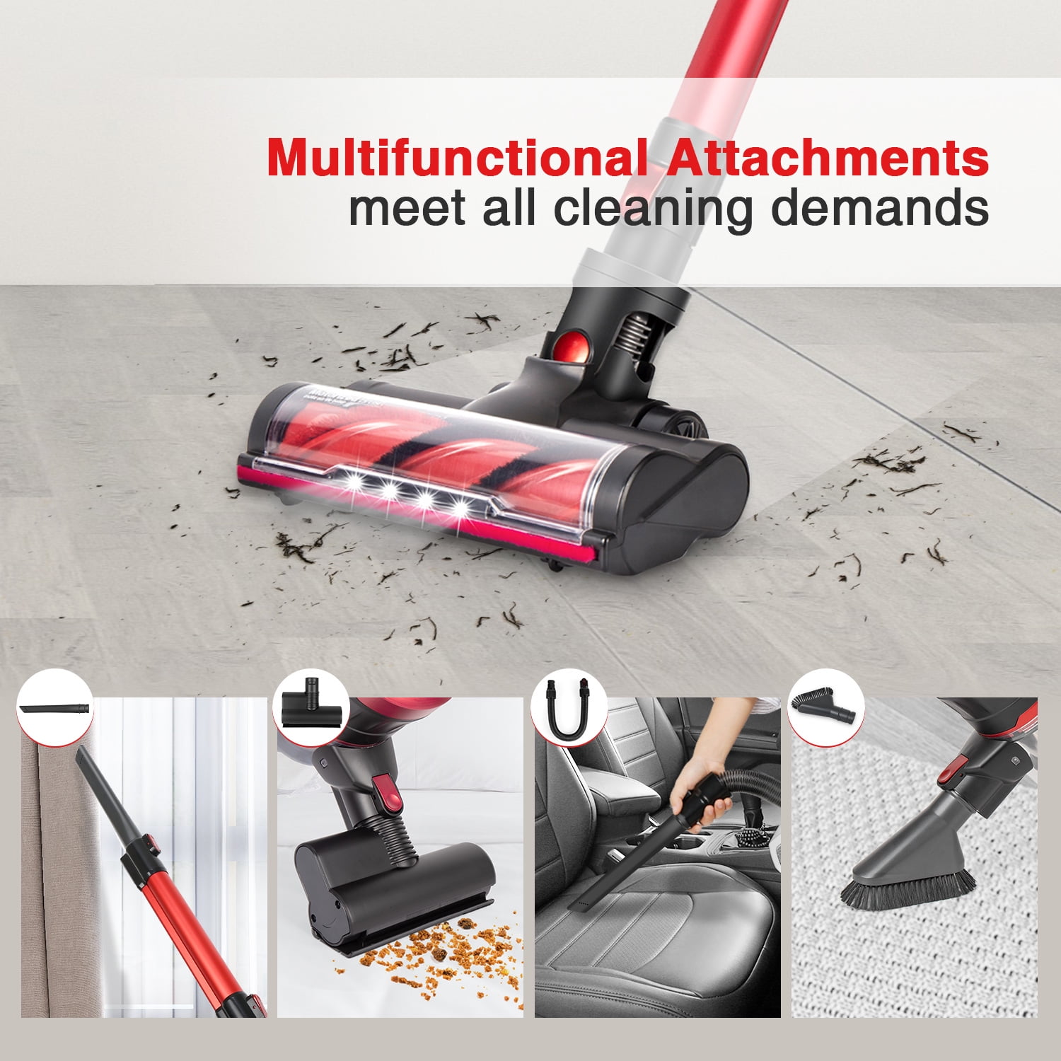 Moosoo 23Kpa Cordless Stick Vacuum Cleaner with Rich Accessories for Carpet Hard Floor Pet Hair - image 4 of 12