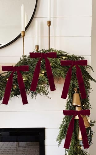 24-Pack Burgundy Velvet Christmas Bows for Tree Ornaments, Garland, Wreath, and Rustic Holiday Crafts - Indoor and Outdoor Xmas Decorations