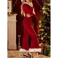 thumbnail image 3 of Women's Christmas Romper with Plush Trim Decoration Xmas Velvet Jumpsuit, 3 of 6