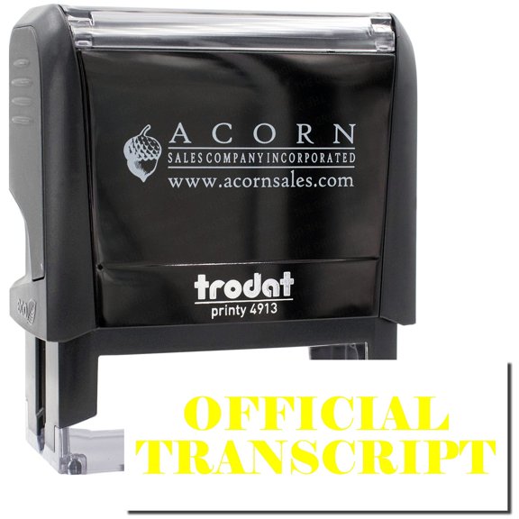 Large Self-Inking Official Transcript Stamp, Trodat Printy 4913, Press and Print Stamping, Impression Size 7/8" x 2-1/4", Up to 10,000 Impressions - Yellow Ink