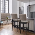 thumbnail image 5 of Leick Home 10087-Blkgl Upholstered Back Bar Stool, with Wood Base, Set of 2, for Elevated Kitchen Counters, High Top Tables, and Bars, Black and Gray Woven Fabric, 5 of 19