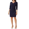 thumbnail image 2 of Vestido envolvente INSPIRE CHIC para mujer, con mangas 3/4, escote en V, elegante y casual, midi, color azul oscuro, ideal para invitadas de boda., 2 of 6
