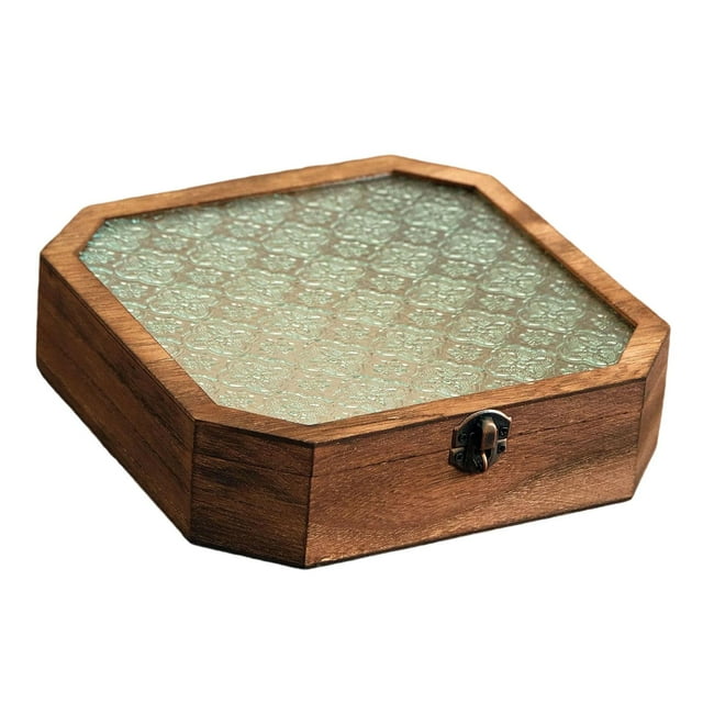 Vitrina de madera para guardar joyas, elegante y resistente, con tapa para pendientes, medallas, pulseras, anillos y objetos de colección. 23x23x58cm