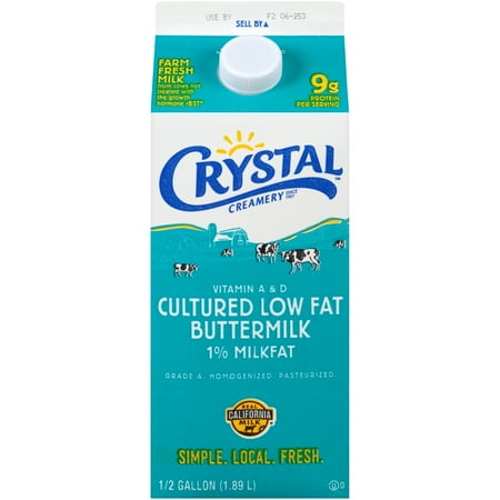 Crystal Creamery, Fresh, Real California, Cultured 1% Low Fat Buttermilk, Gluten Free, Paper, Carton, 64 fl oz