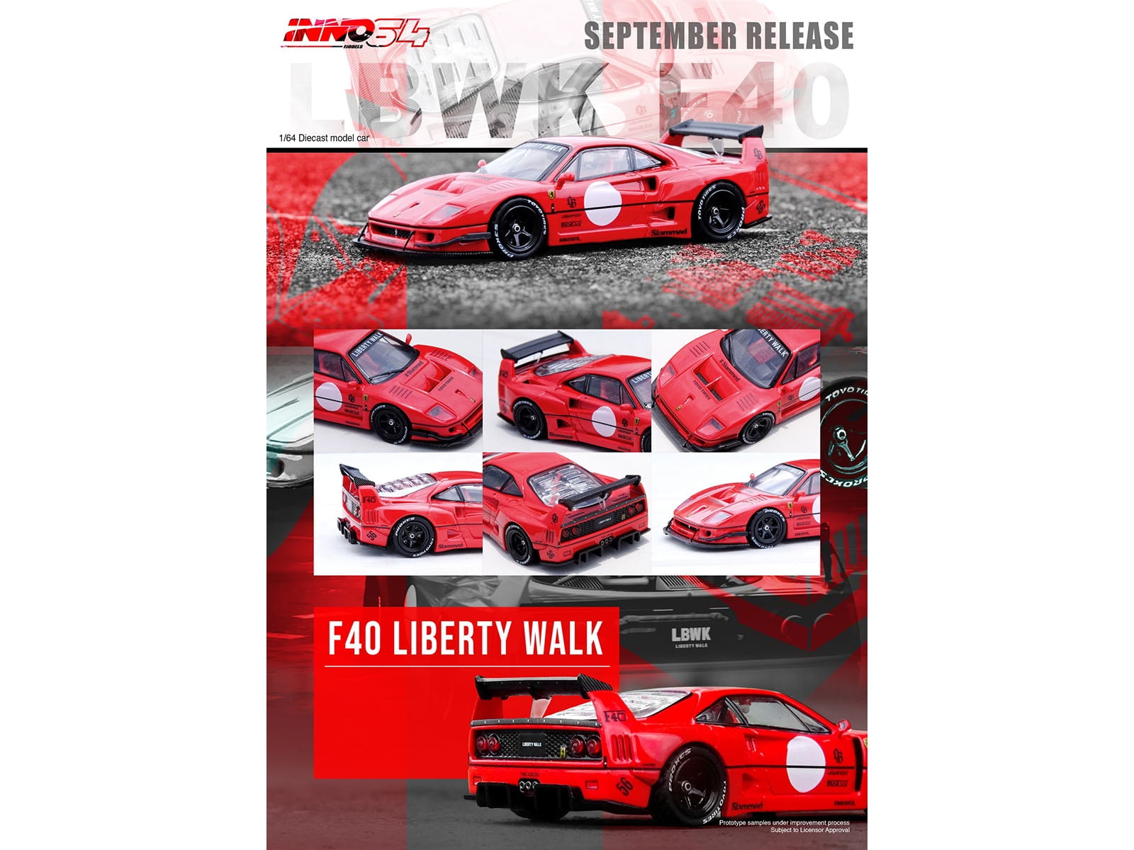 LBWK (Liberty Walk) F40 Red with Graphics 1/64 Diecast Model Car