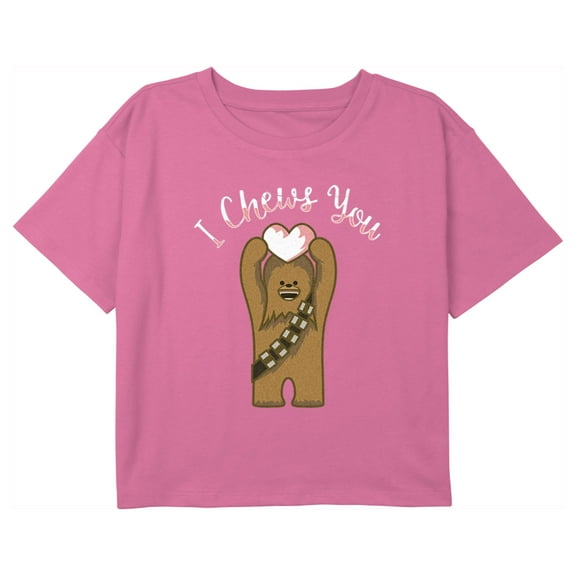 Girl's Star Wars Valentine's Day I Chews You Heart Graphic Cropped T-Shirt Light Pink Small