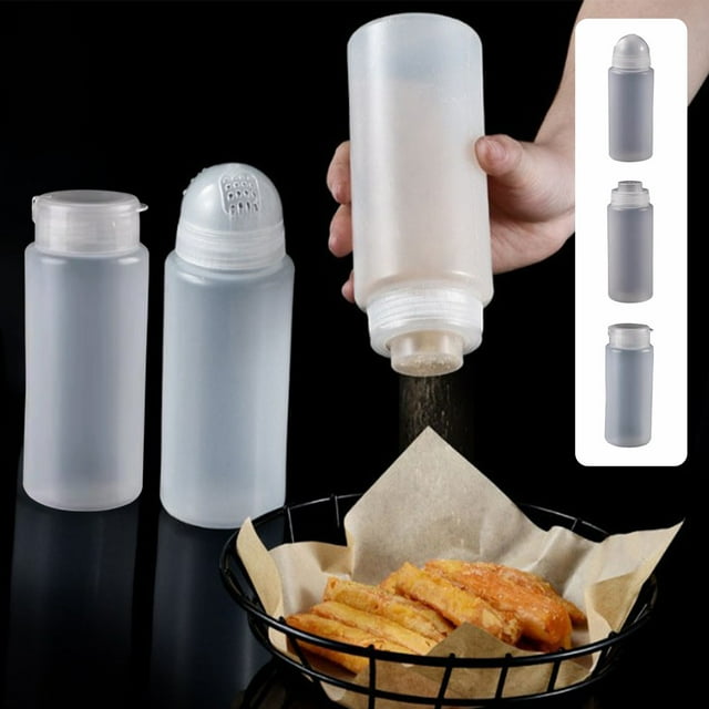 Botella de Plástico para Especias de 460 Ml con Agujeros - Dispensador Transparente para Condimentos de Pimienta, Comino y Barbacoa - 3 Tamaños (17,7 Cm, 16,2 Cm y 18,7 Cm de Alto) - Apto para Alimen