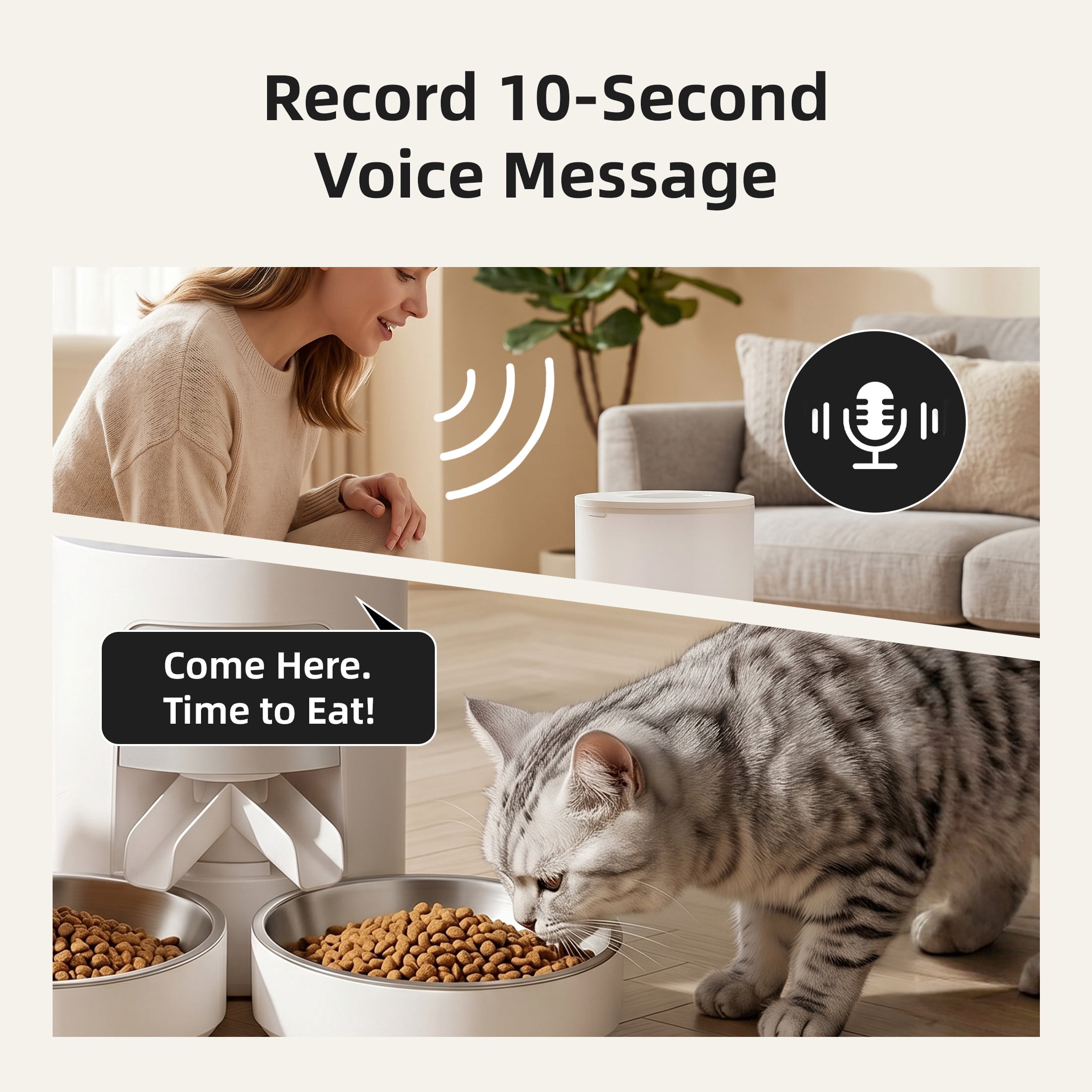 EDX 6L Automatic Cat Feeder for 2 Cats,&nbsp;Timed Cat Food Dispenser with 2 Stainless Steel Bowls, 10s Voice Recorder & Dual Power, Pet Feeder for Cats & Dogs, White