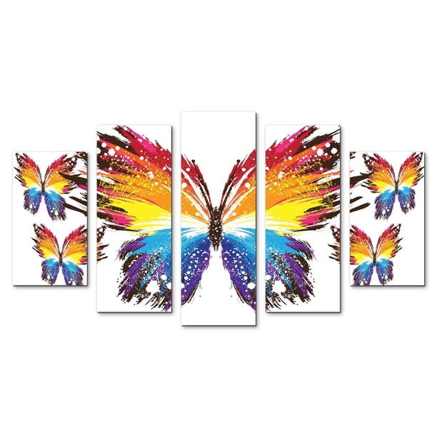 Cuadro decorativo Cuadros Abigail para Sala Comedor y Recamara Mariposas de Colores 5 piezas