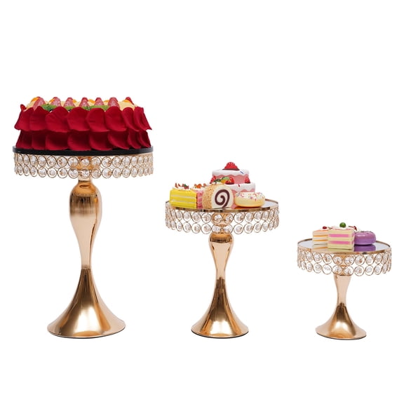 3 Pcs Gold Crystal Cake Stand Set Detachable Iron Dessert Display Rack for Party Wedding