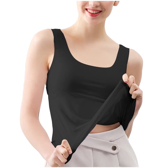 BLTIBY Womens Ice Silk Vest Pajamas Solid Color Tank Tops Square Neck Camisole Casual Sleeveless Shirt Blouses Basic Tanks Black 4XL