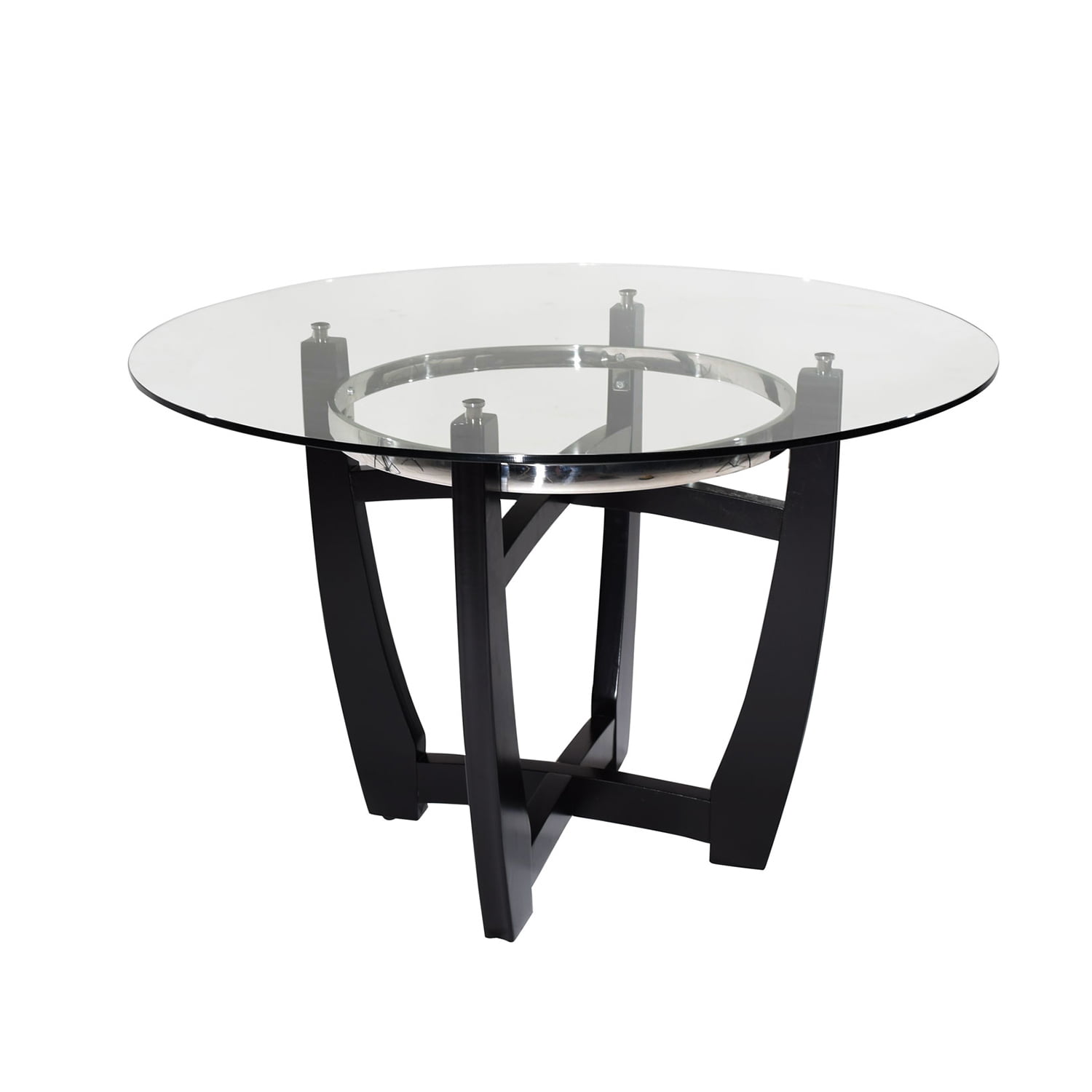 Dining Table With Clear Tempered Glass, Round Table Glass Top Wood Base
