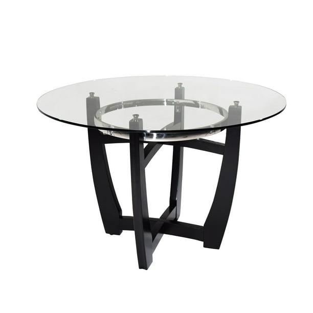 Dining Table With Clear Tempered Glass, Round Glass Top Dining Table Wood Base