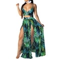 thumbnail image 2 of Lucakuins, conjunto de ropa de playa de verano para mujer, 2 uds., sin mangas, cuello en V, Tops cortos + falda larga dividida con estampado de hojas Lucakuins moda, 2 of 9