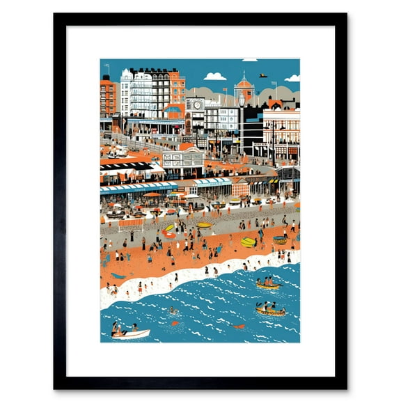 Brighton Beach and Palace Pier Modern Abstract Artwork Framed Wall Art Print 9X7 Inch