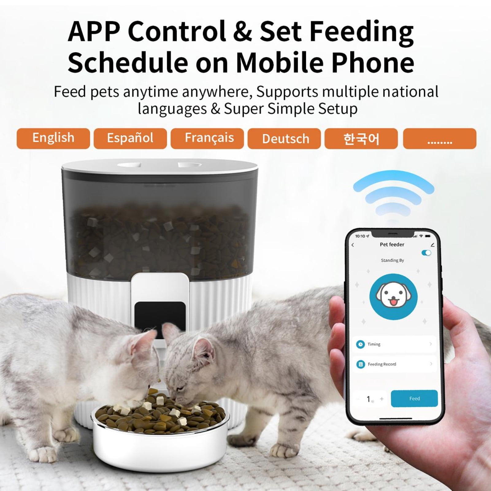 Yajisi 2.4GHz WiFi Smart Automatic Pet Feeder & Food Dispenser for Cats and Dogs, App Control, Up to 10 Meals Per Day, Stainless Steel Bowl, 11.4 inches / 29 cm
