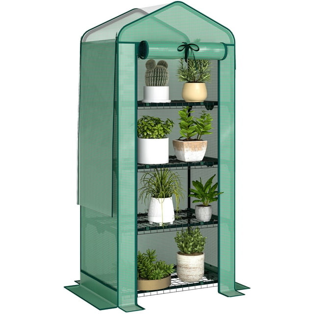 Outsunny Mini Serre avec Toit Moustiquaire, Petite Serre Portable, Verte
