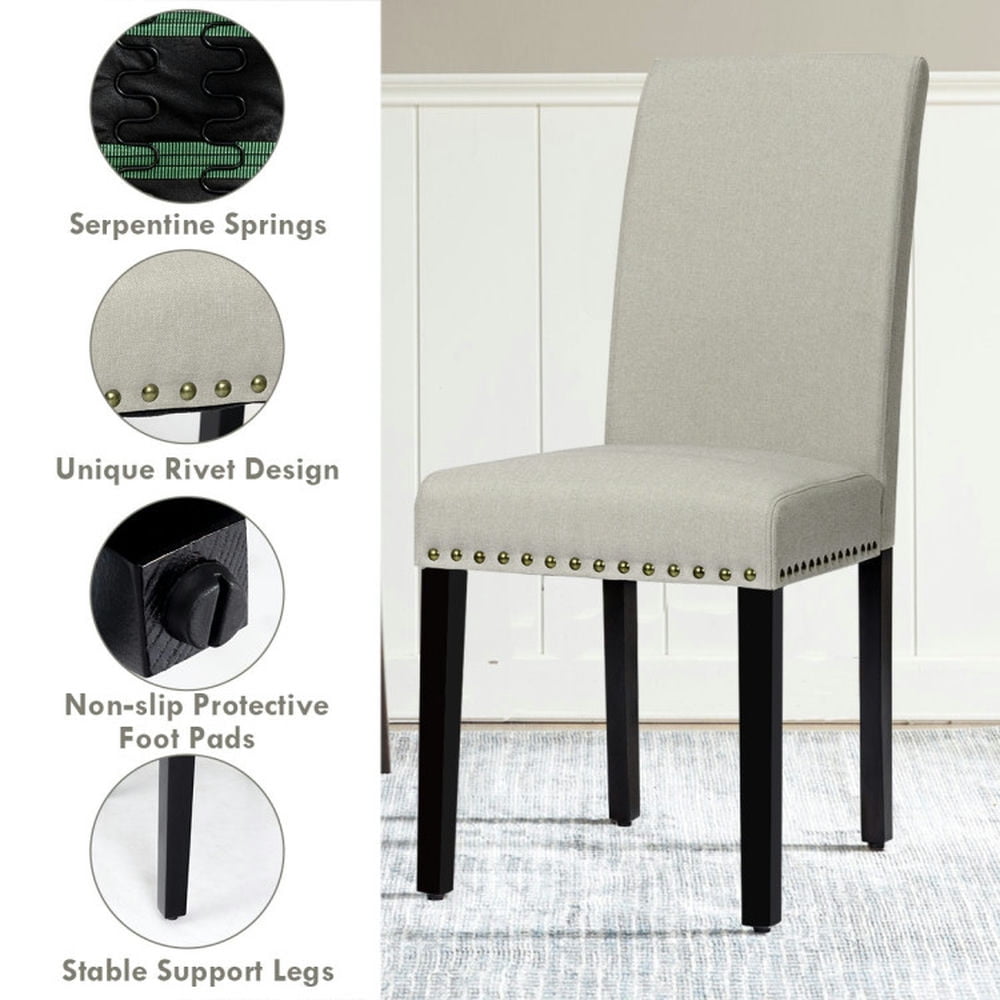 Demi Bonn Set of 2 Fabric Upholstered Dining Chairs with Nailhead and Backrest, Light Gray