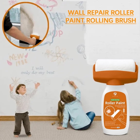 Small Roller Wall Patching Brush Paint Repair Kit for DIY Home Improvement - Covers Advertisements, Shoe Prints & Graffiti - Fast-Drying, Low-Odor, Eco-Friendly 500g Paint Roller with Brush