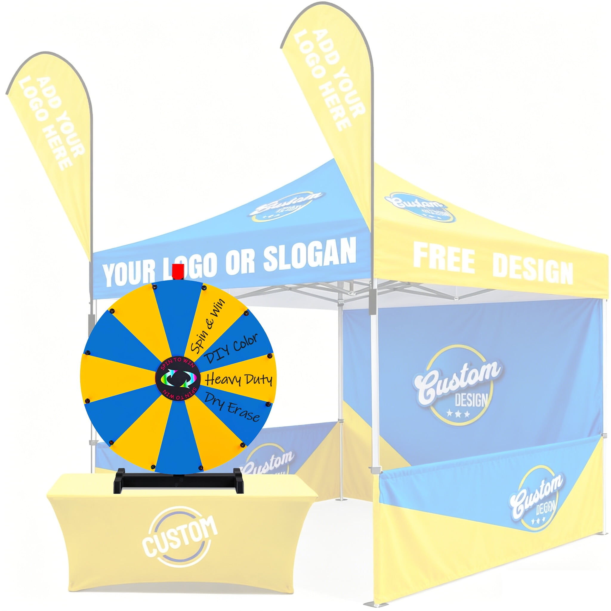 WinSpin 24" Pop Up Display Tabletop Prize Wheel Blue & Yellow Trade Show Display Spinning Wheel 12 Slots for Outdoor Booths Exhibition Events