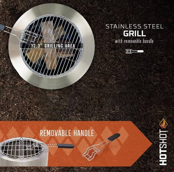 15" Hotshot Wood Burning Fire Pit Grill Silver Round Stainless Steel