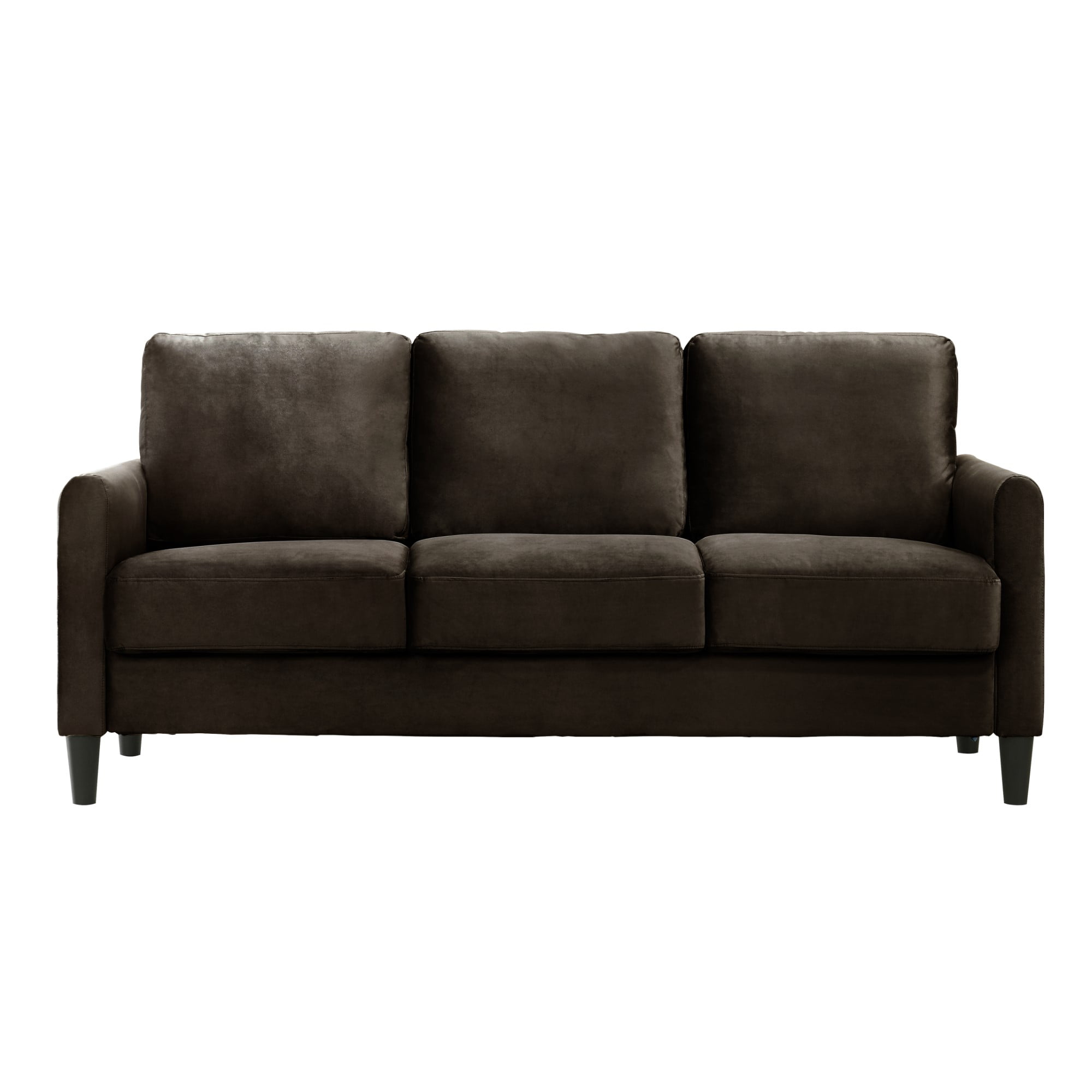 Home Design Airell Velvet Arm Sofa with Plush Armrests and Sleek Black Legs, Modern Upholstered Design for Living Room, Brown