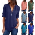 thumbnail image 2 of Fengactive Business Casual Tops for Women Summer Fashion Work Shirt Elegant Half Sleeve Zip-Up Blouse Going Out, 2 of 6