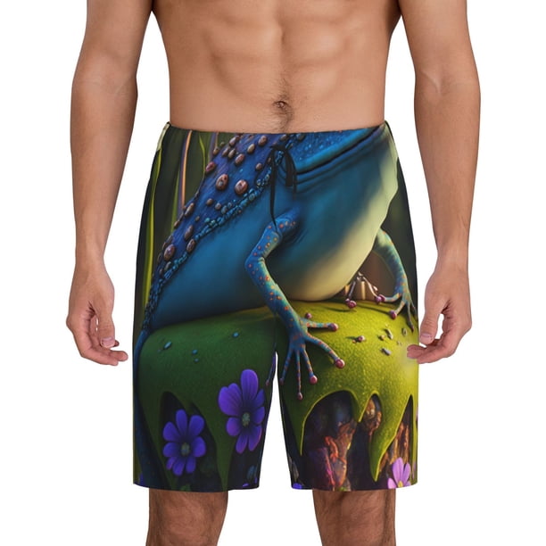 Fotbe Cute Blue Frog Pantalones Cortos de Pijama para Hombre, Ropa de Dormir, Pantalones de Pijama Cortos para Hombre-Medium