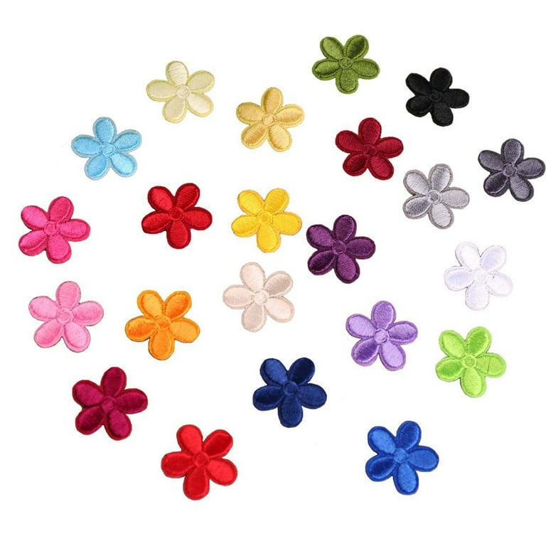 20 PCS Flower Iron on Patches, PAGOW 5 Petals Flower Applique Patch, Sew On  Embroidered Applique Sewing Patches for Bags, Jackets, Jeans, Clothes DIY