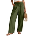 thumbnail image 6 of larppty Women Linen Pants Straight Wide Leg Casual Palazzo Pants with Pockets High Elastic Drawstring Waist Long Loose（AG， L）, 6 of 9