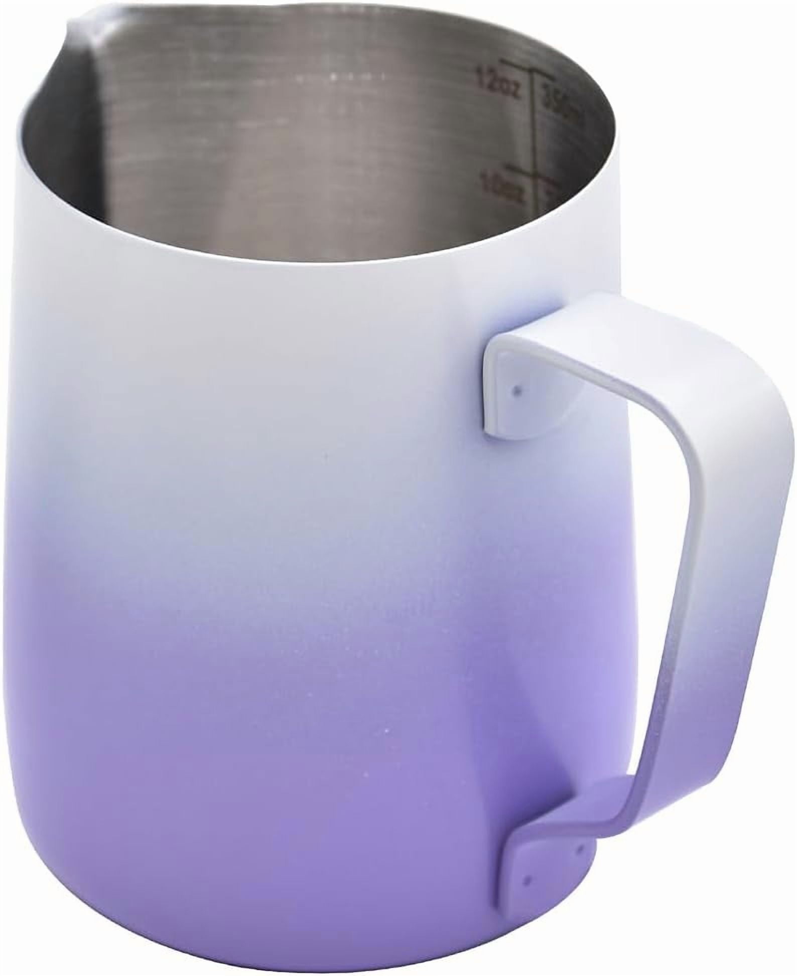 ABPETE Stainless Steel Espresso Steaming Pitchers Frothing Pitcher Jug Coffee Milk Frothing Cup, Coffee Steaming Pitcher - Purple, 12 oz(350 ml)