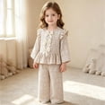 thumbnail image 2 of enyan Toddler Baby Girls Fall Outfit 6M-6T Long Sleeve Floral Print Smocked Shirt Pants 2-Piece Set Kids Girls Clothes White，18-24 Months, 2 of 7