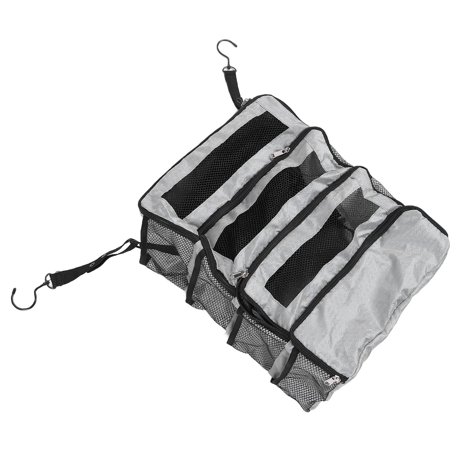 LAZIOEGR Foldable Travel Suitcase Organizer – 4‑Compartment Hanging Packing Cube with Mesh Pockets, Gray