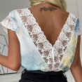 thumbnail image 5 of Lilgiuy Women Causal Lace Stitching Floral Printing Short Sleeve Buttons V-Neck T-shirt Tops Blouse Cardigan(Blue,10) Fall Fashion for 2022 Spring Winter, 5 of 5