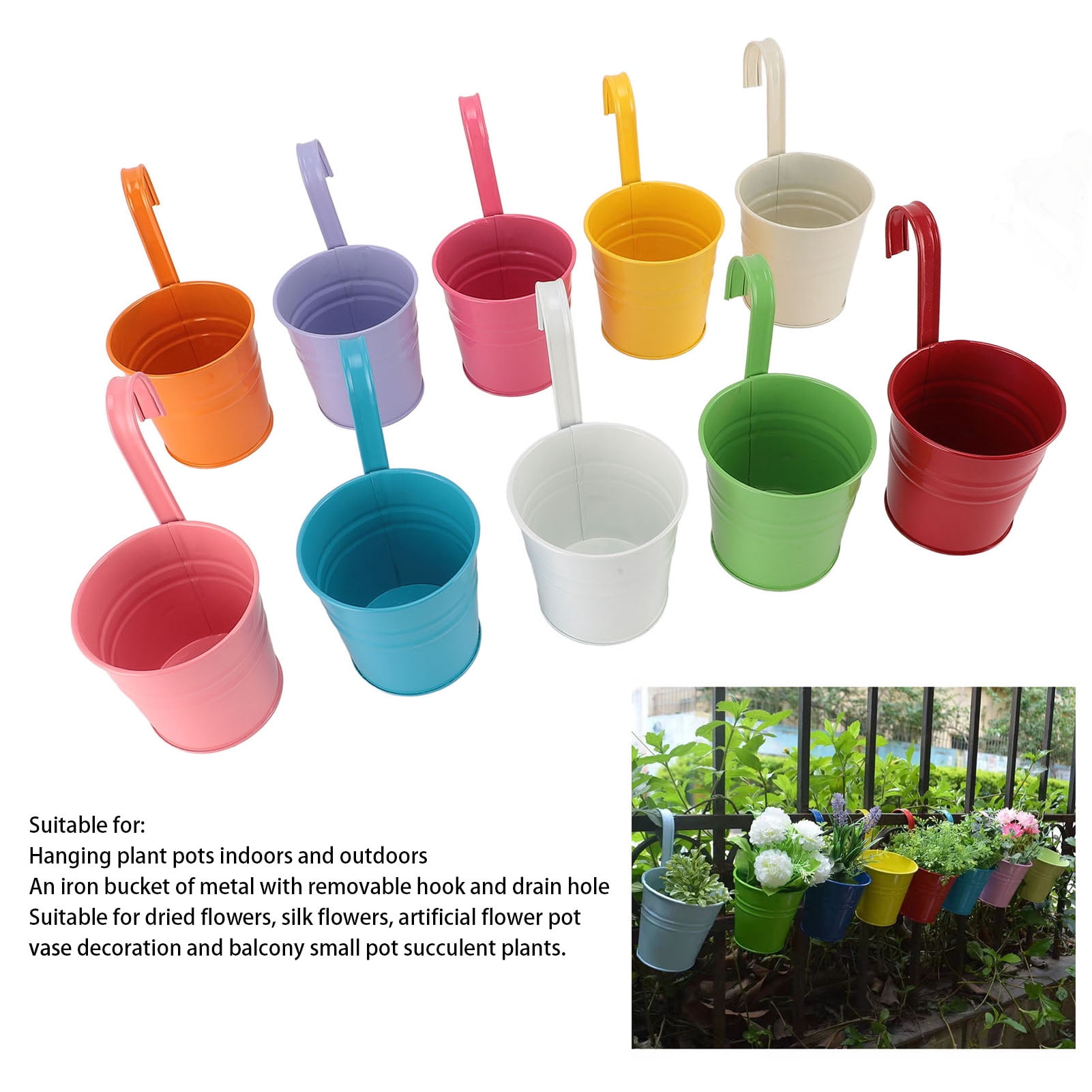 M Buder 10Pcs Hanging Flower Pots Iron Decorative Detachable Garden Planters with Drainage Holes for Indoor Outdoor Use (3.94 inches / 10 cm)