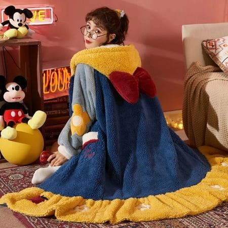 

PIKADINGNIS Women Nightgown Winter Flannel Sweet Hooded Sleepshirts Female Warm Cute Pajamas Casual Loose Sleepwear Cozy Thicken Soft Robes