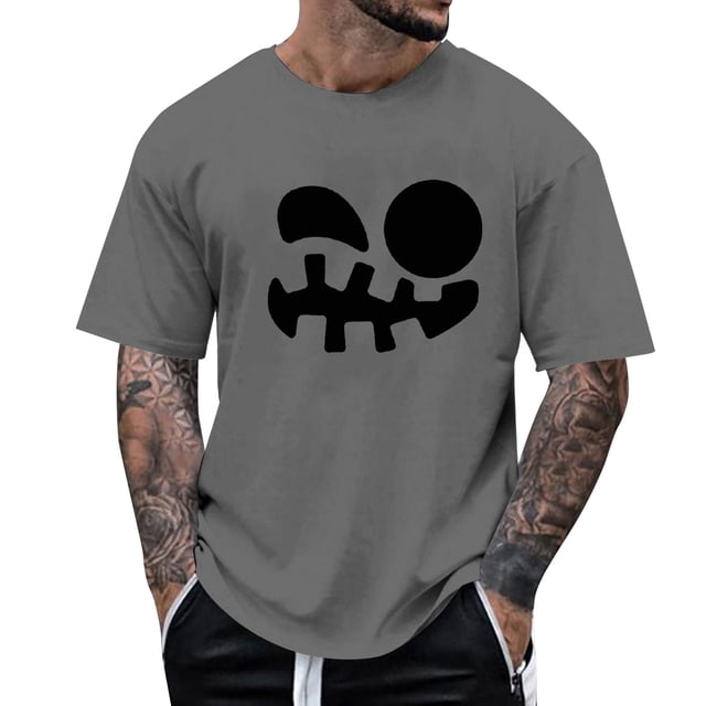 VBARHMQRT Brown Sweatshirt Men's Print Theme T Shirt Printed Solid Color Short Sleeve Top Grey